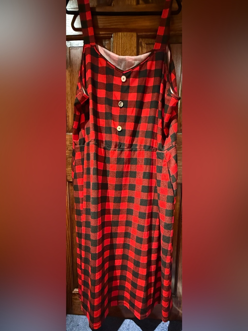 BloomChic Red and Black Buffalo Plaid Dress with Button Detail